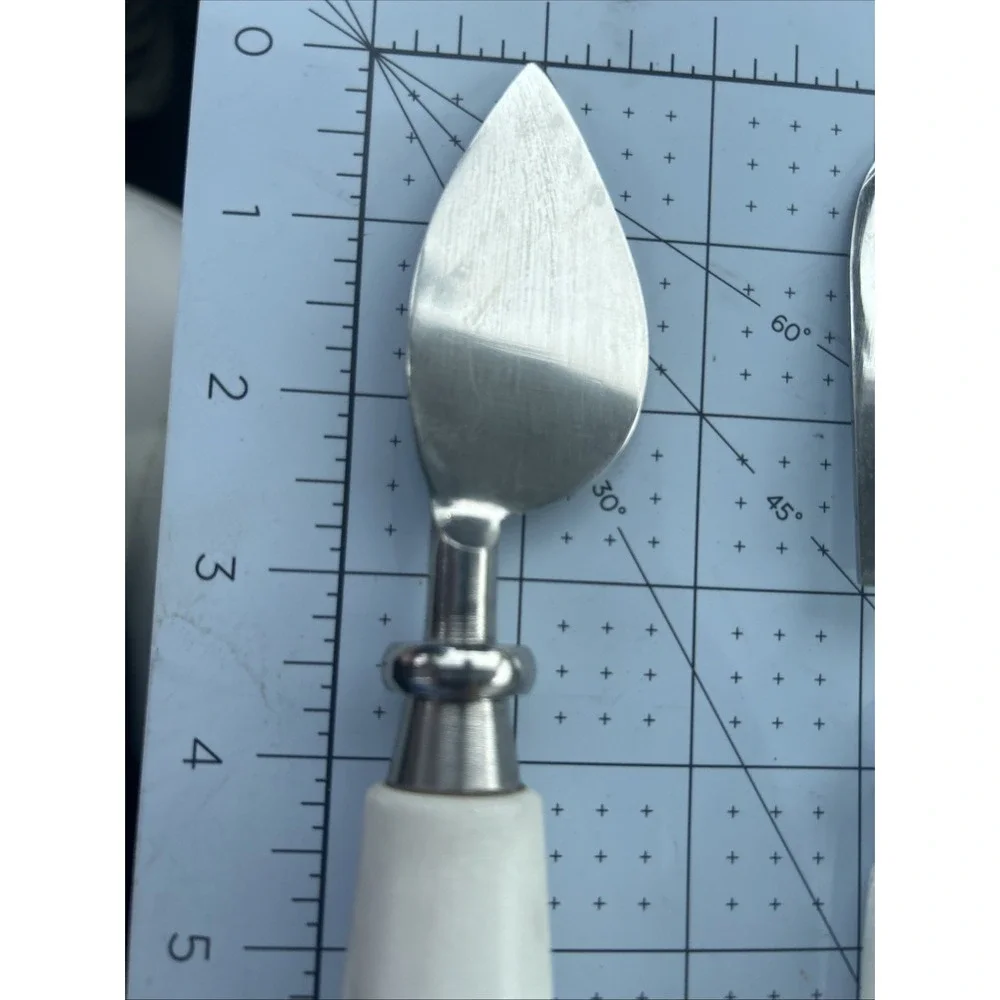 Set of 2 Cheese Knives Marble Handle White Stainless Steel. Charcuterie Board.